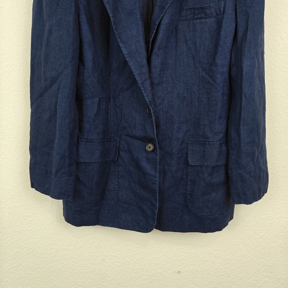Lauren Ralph Lauren Linen Button Up Blazer In Navy Blue Size 14 Womens - Picture 2 of 14